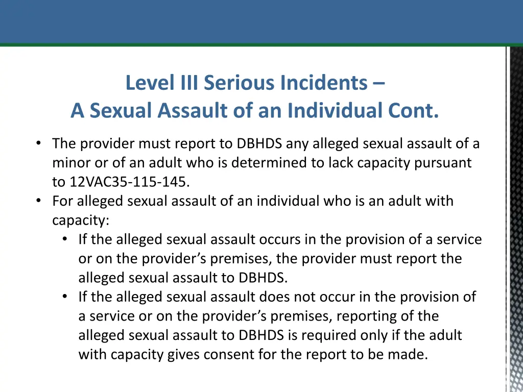 level iii serious incidents a sexual assault 1