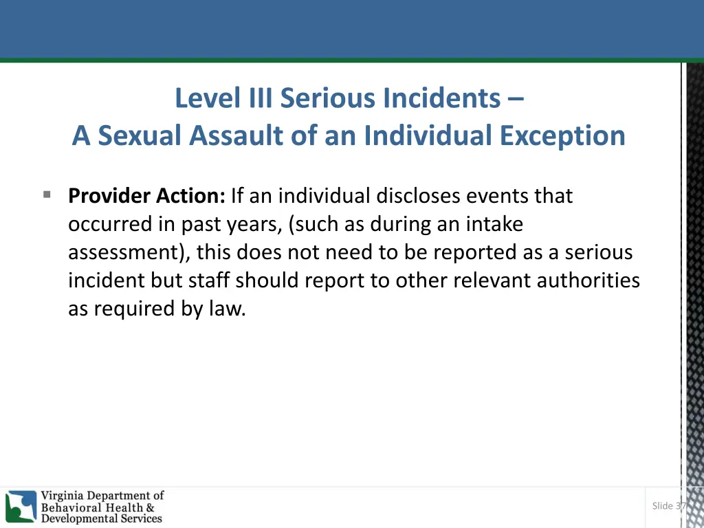 level iii serious incidents a sexual assault 2