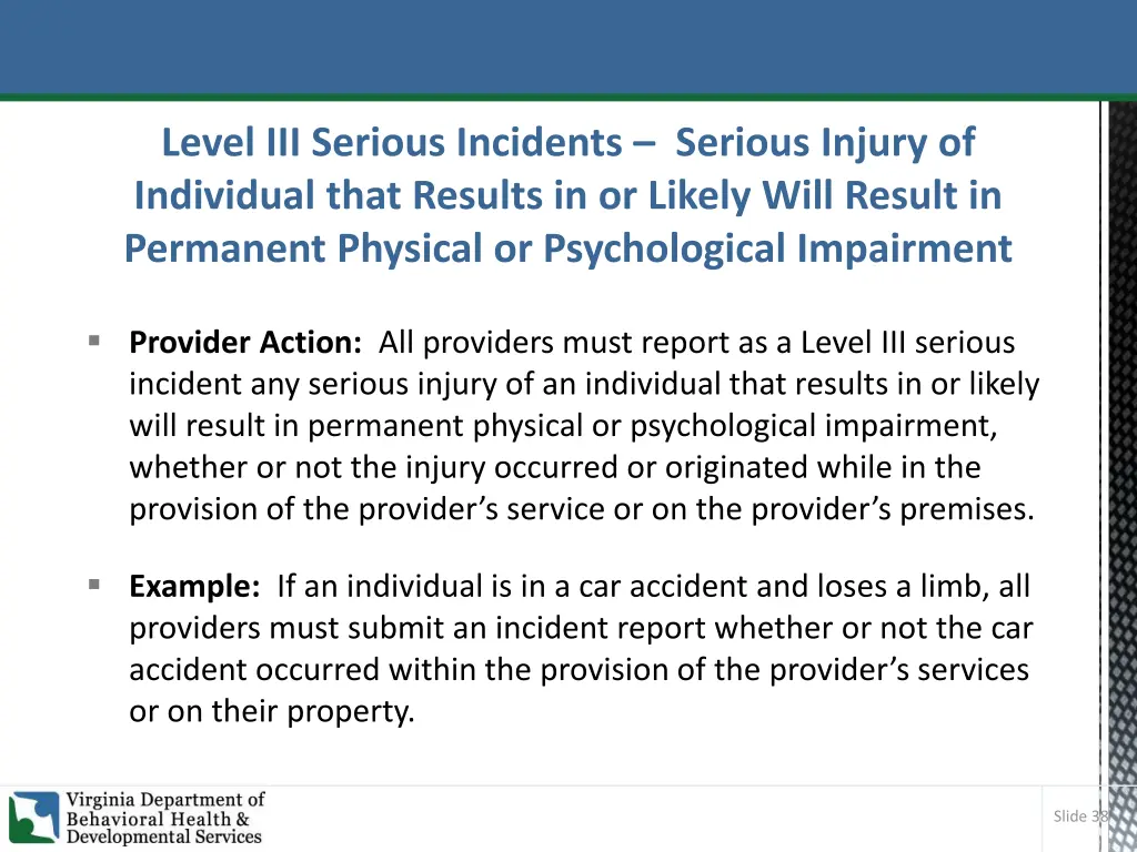 level iii serious incidents serious injury