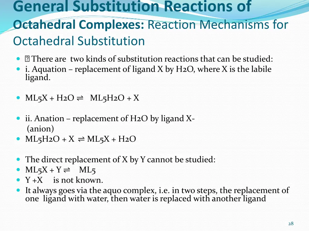 general substitution reactions of octahedral