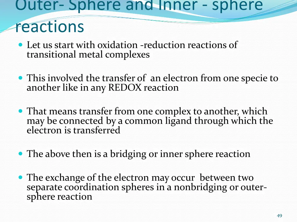 outer sphere and inner sphere reactions