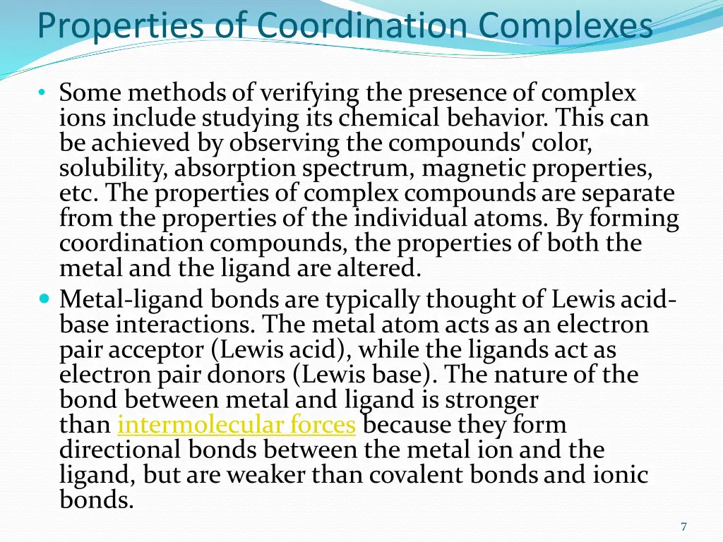 properties of coordination complexes