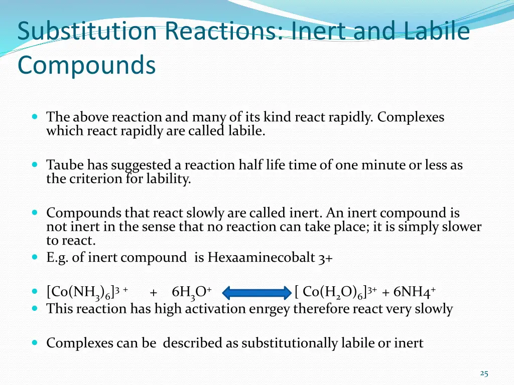 substitution reactions inert and labile compounds 1