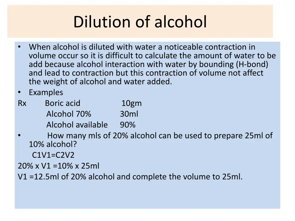 dilution of alcohol