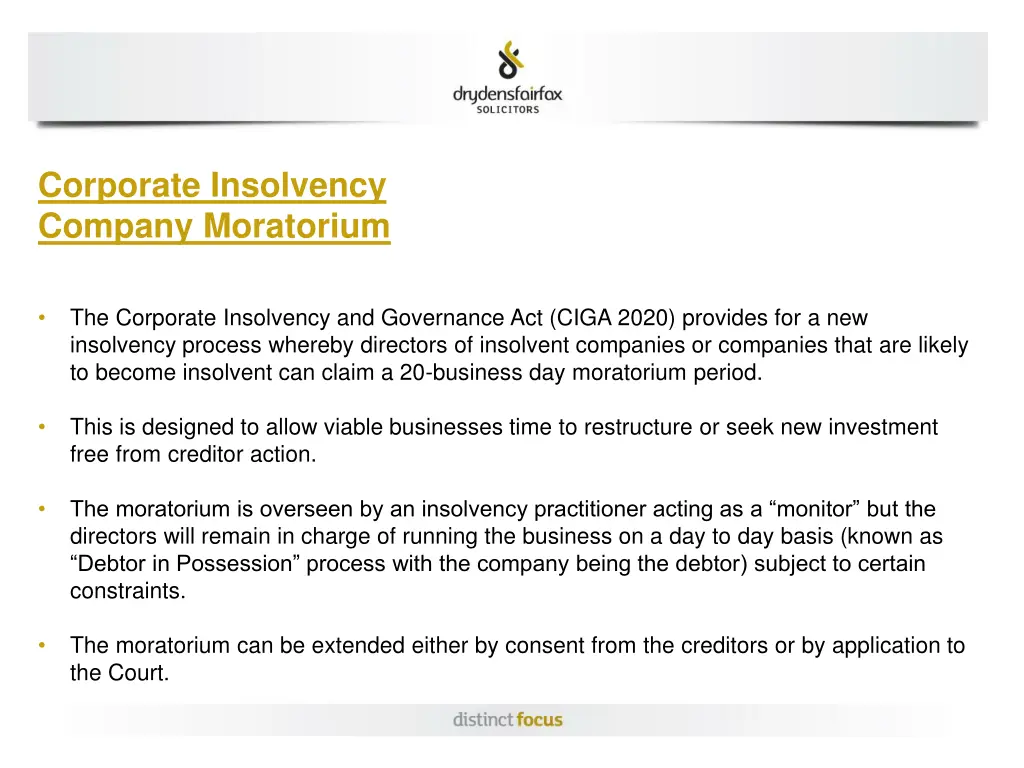 corporate insolvency company moratorium