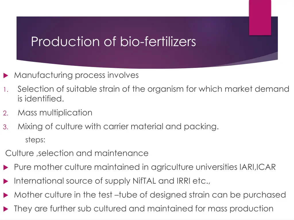 production of bio fertilizers