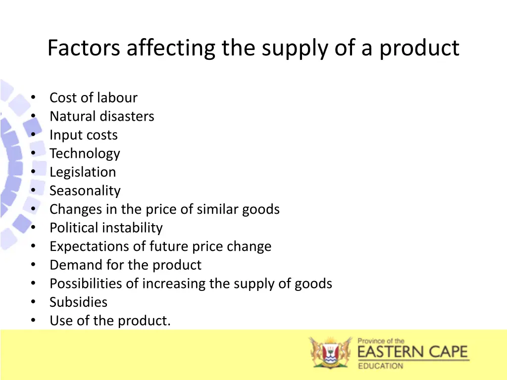 factors affecting the supply of a product