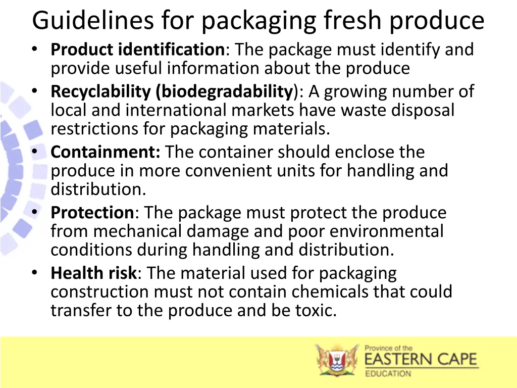 guidelines for packaging fresh produce product