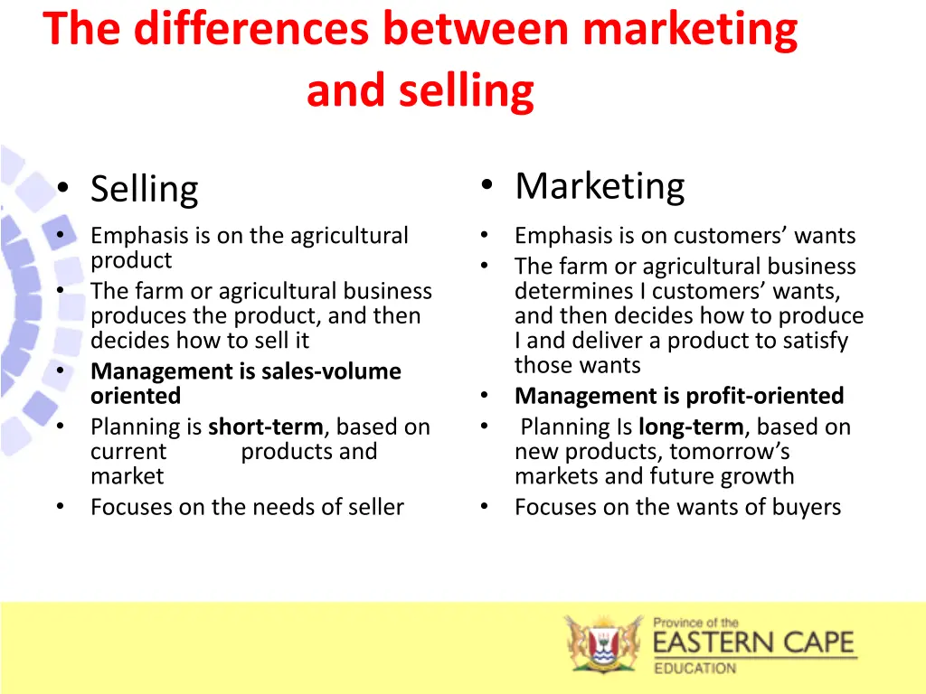 the differences between marketing and selling