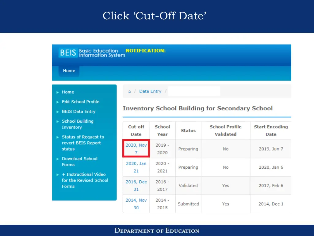 click cut off date