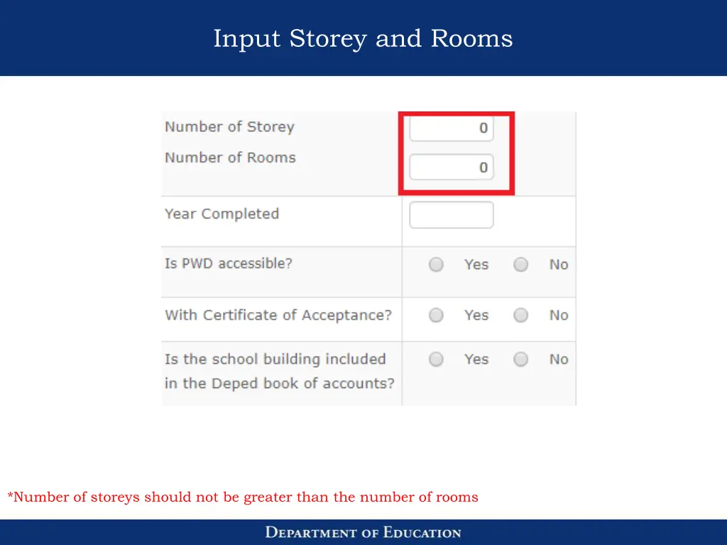 input storey and rooms