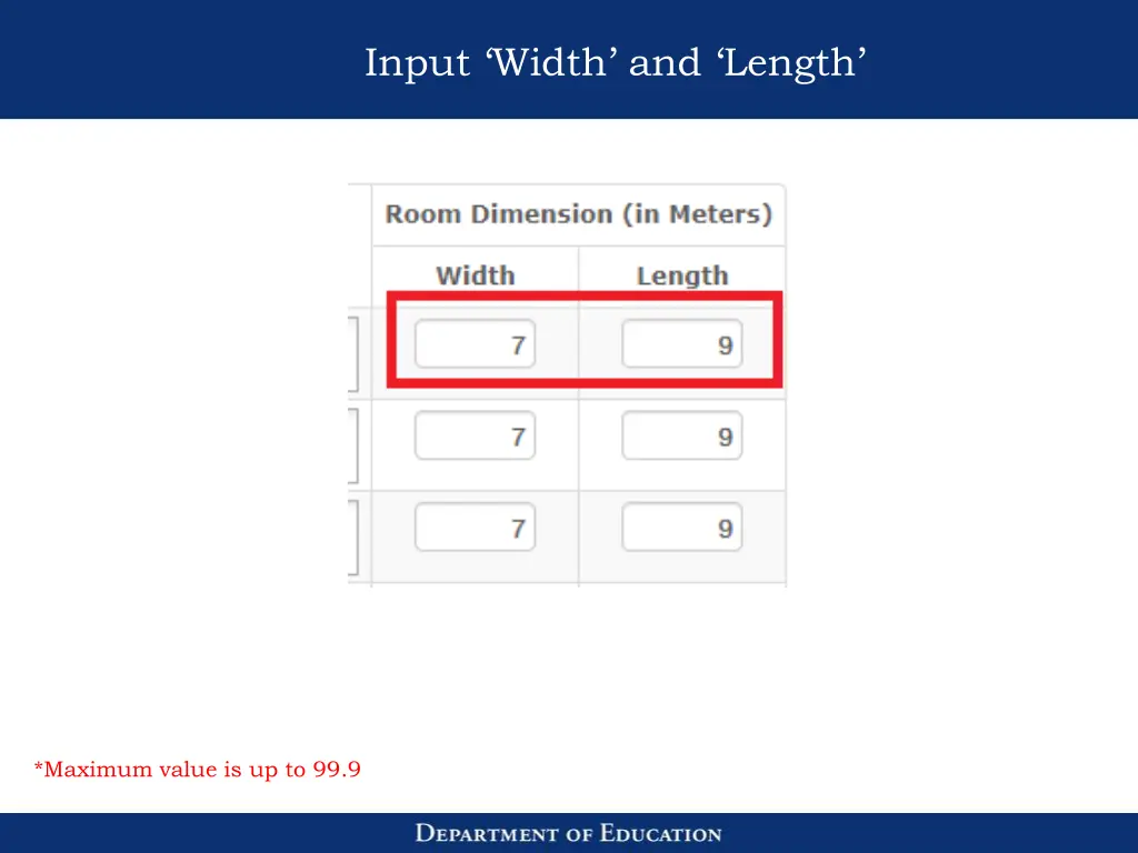 input width and length