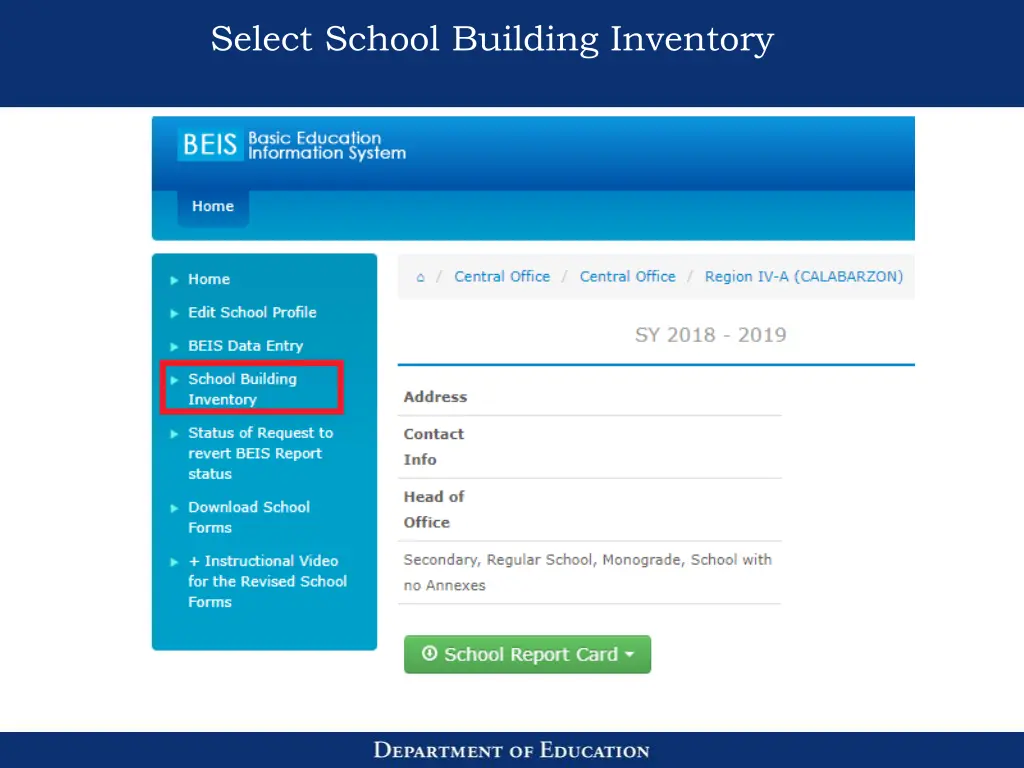 select school building inventory