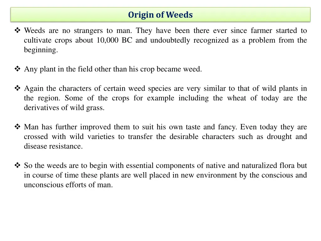 origin of weeds