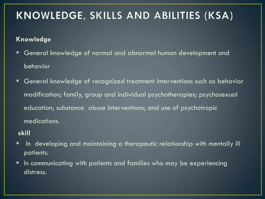 knowledge skills and abilities ksa