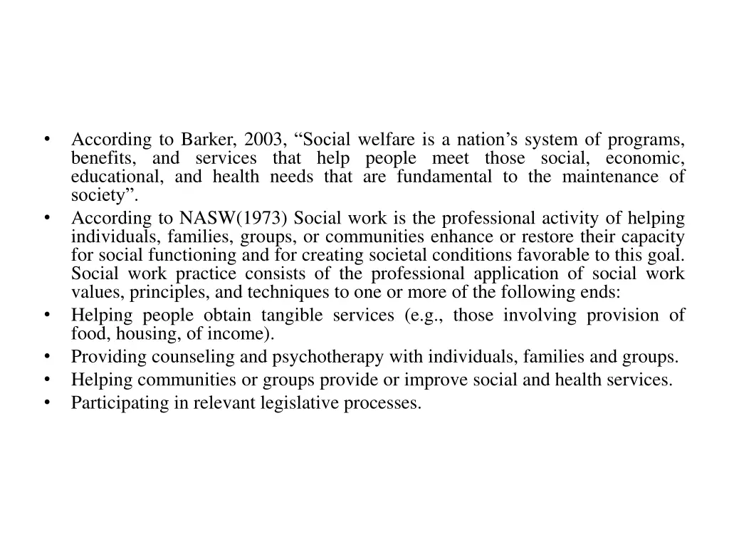 according to barker 2003 social welfare