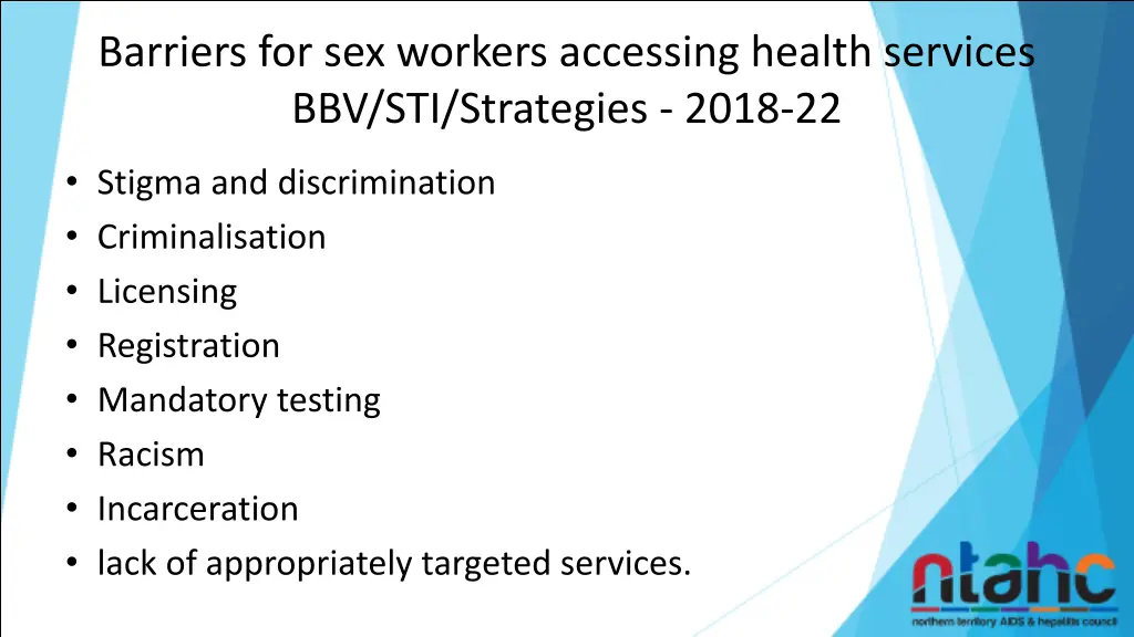 barriers for sex workers accessing health