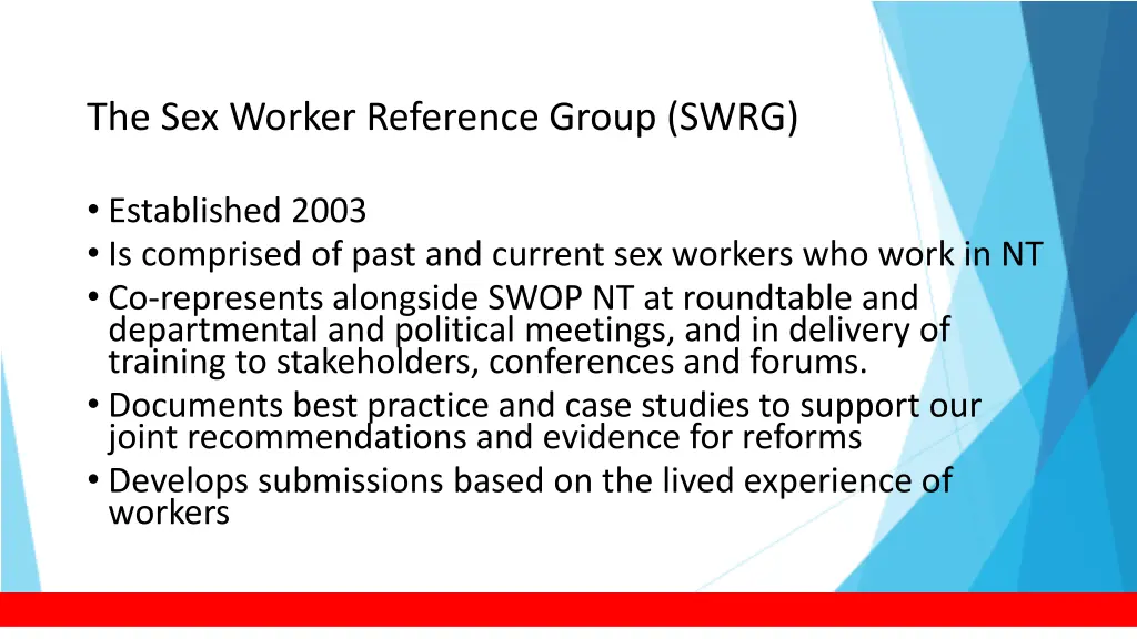 the sex worker reference group swrg