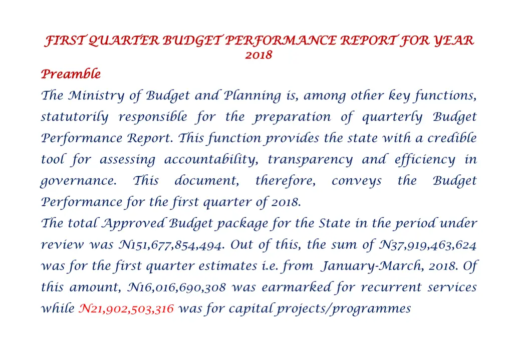 first quarter budget performance report for year