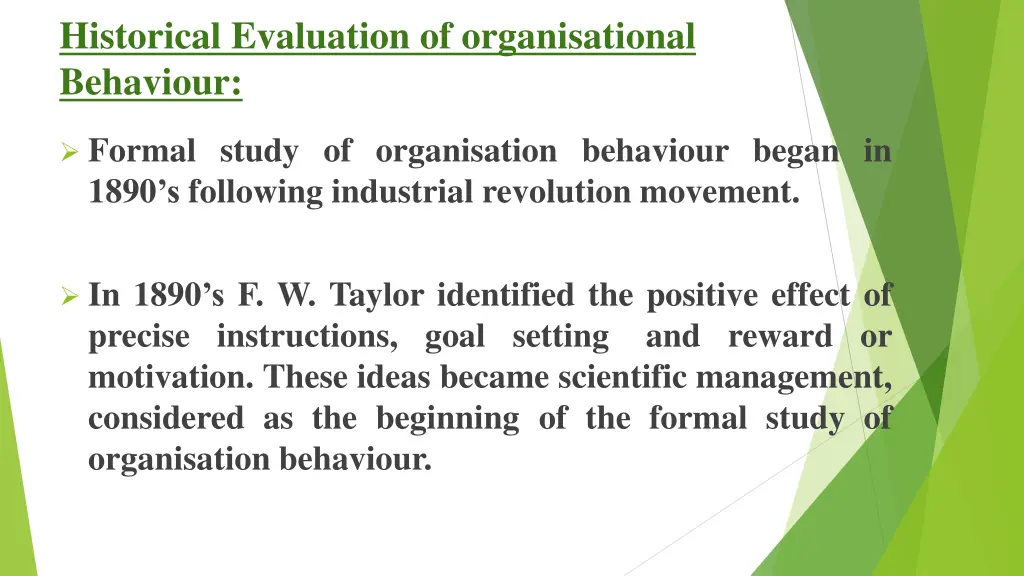 historical evaluation of organisational behaviour