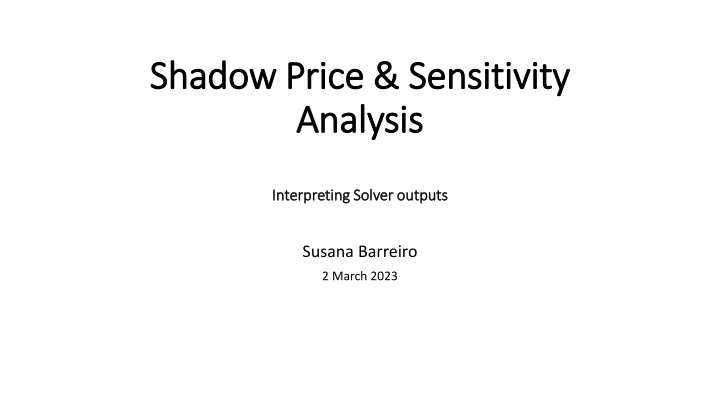 shadow price sensitivity shadow price sensitivity