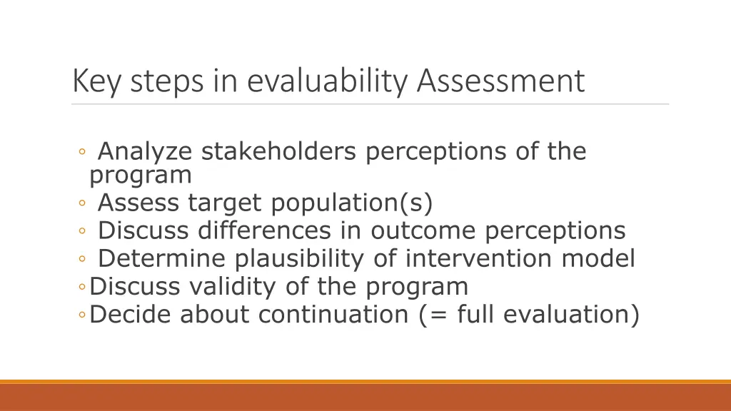 key steps in evaluability assessment