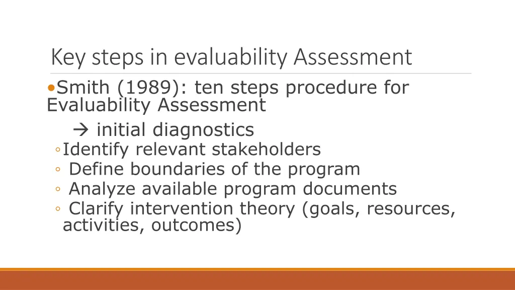 key steps in evaluability assessment smith 1989