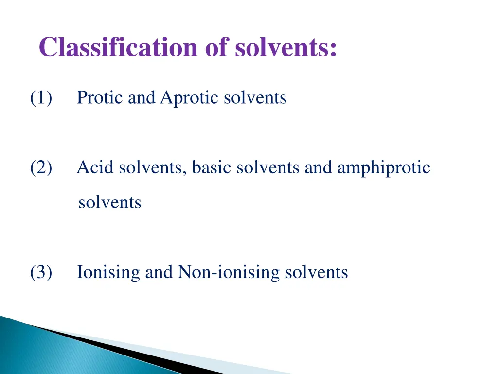 classification of solvents