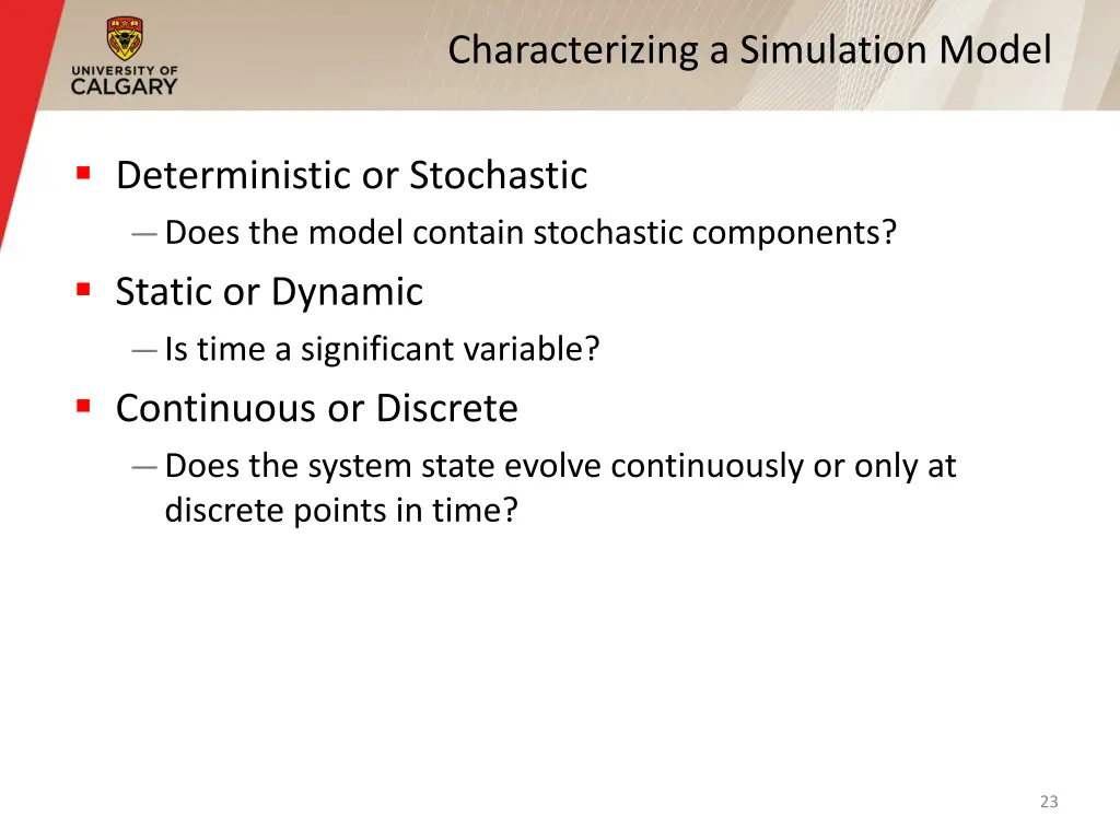 characterizing a simulation model