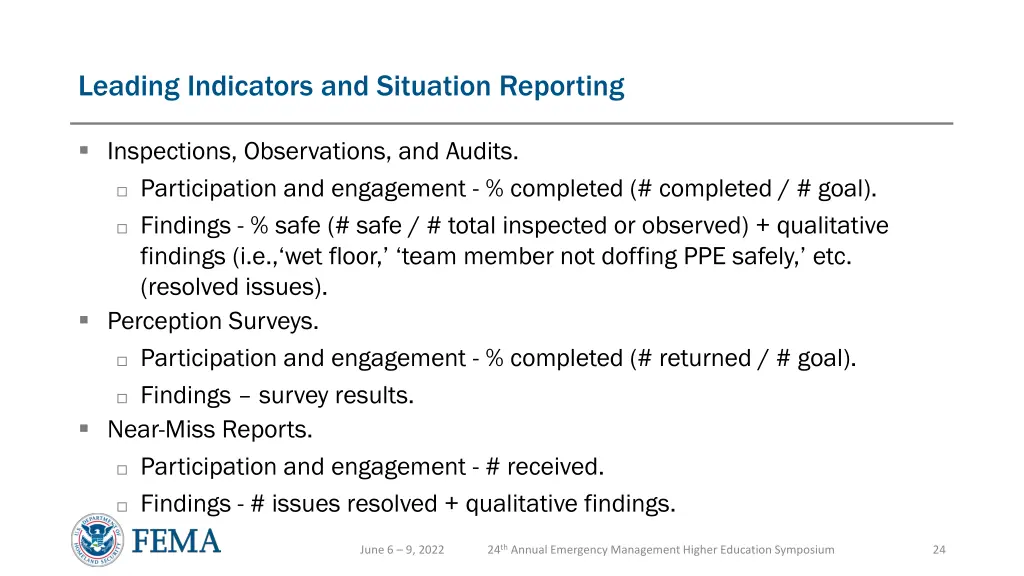 leading indicators and situation reporting