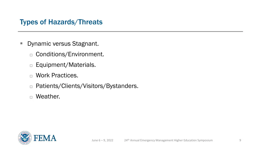 types of hazards threats