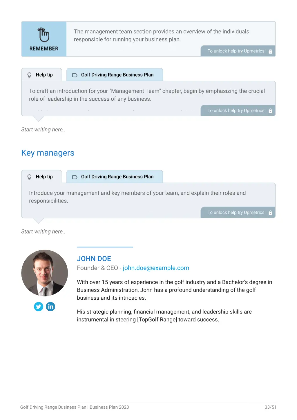 the management team section provides an overview