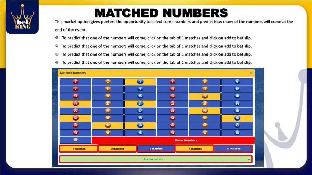 matched numbers matched numbers this market