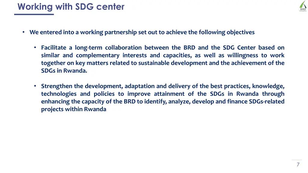 working with sdg center