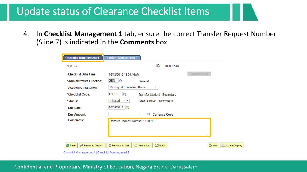 update status of clearance checklist items update 1