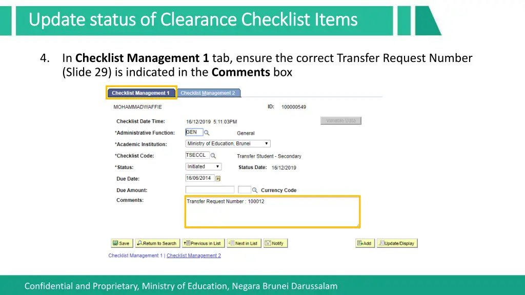 update status of clearance checklist items update 4