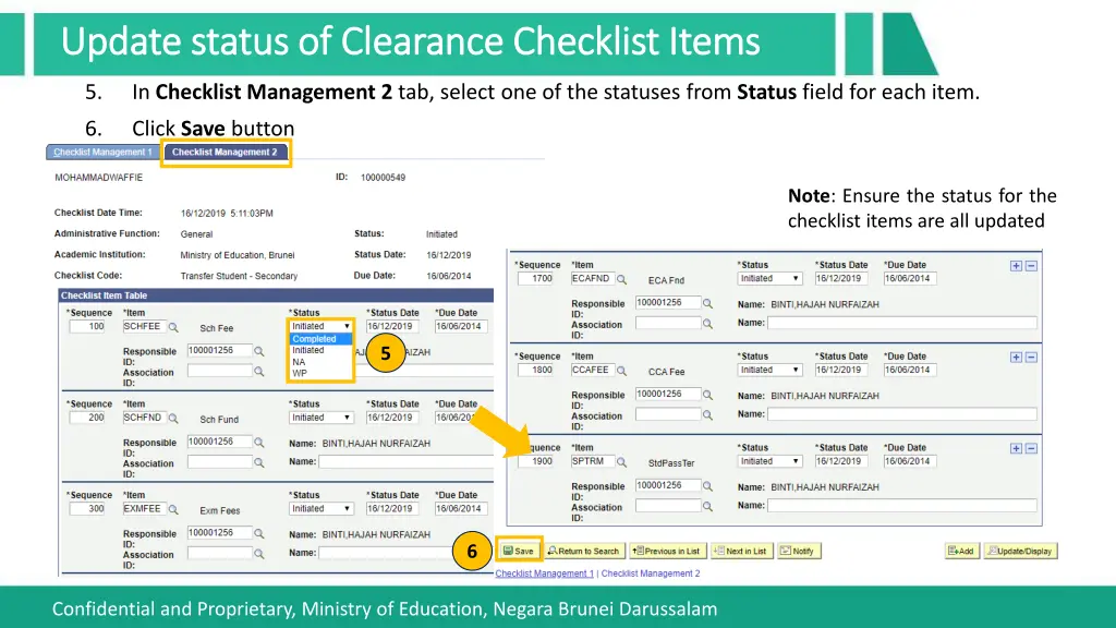 update status of clearance checklist items update 5