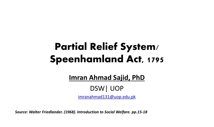 partial relief system speenhamland act 1795