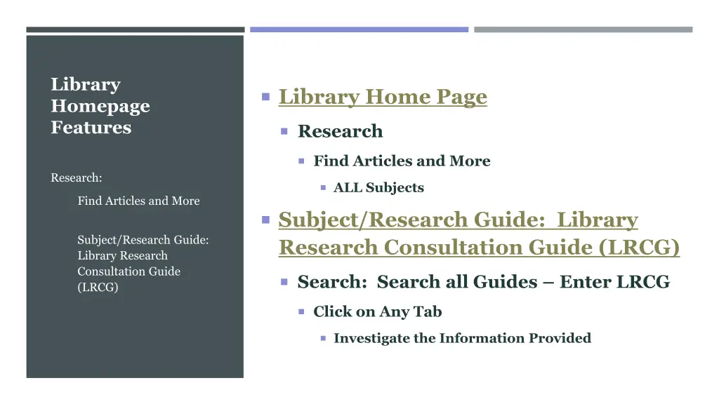 library homepage features