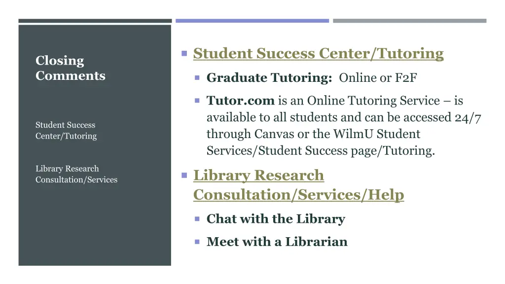 student success center tutoring