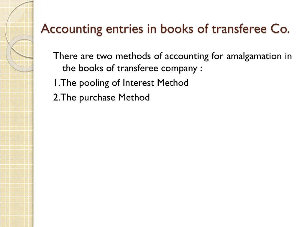 accounting entries in books of transferee co