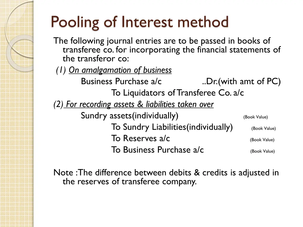 pooling of interest method the following journal