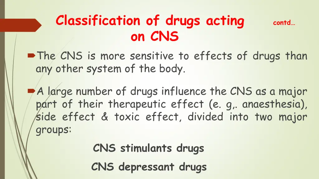 classification of drugs acting contd