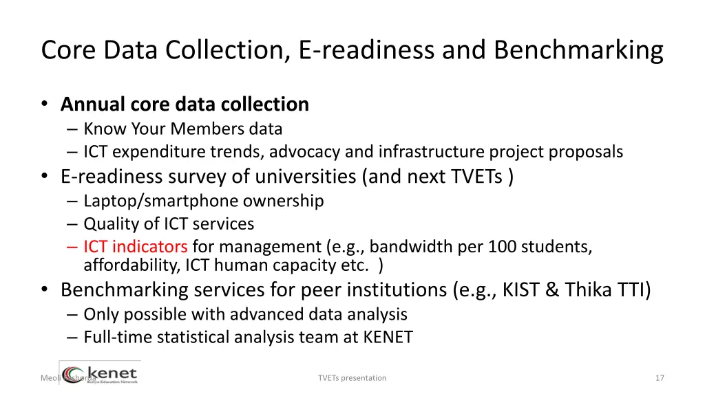 core data collection e readiness and benchmarking