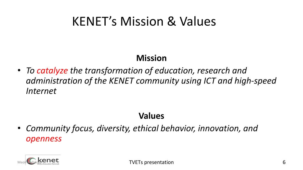 kenet s mission values