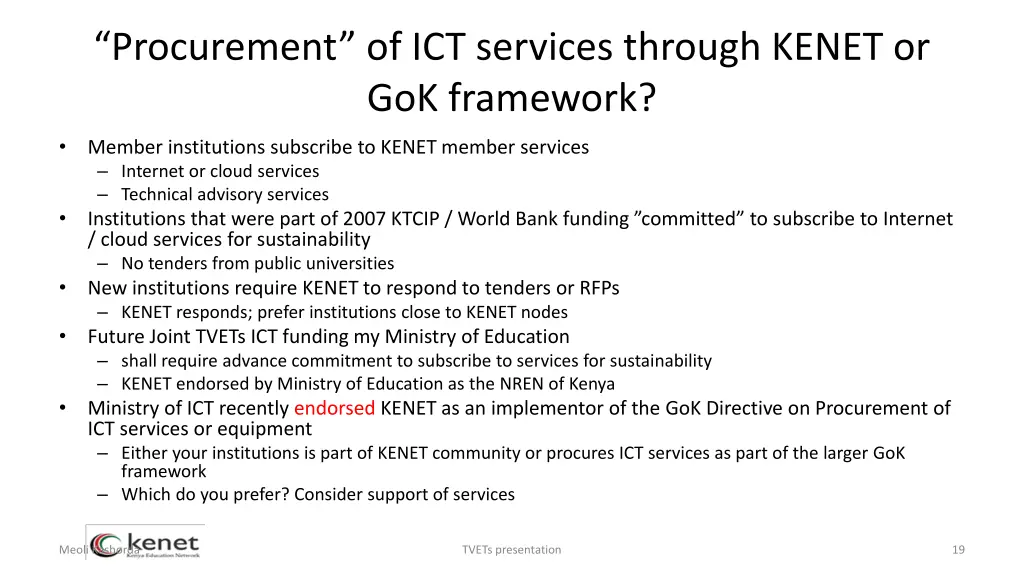 procurement of ict services through kenet