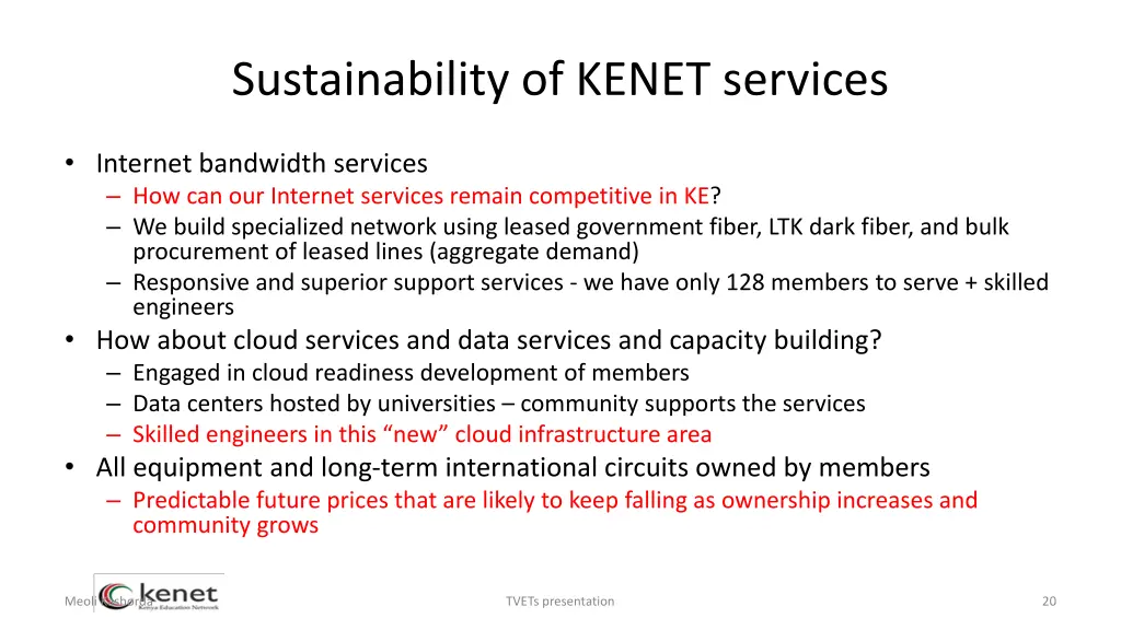 sustainability of kenet services