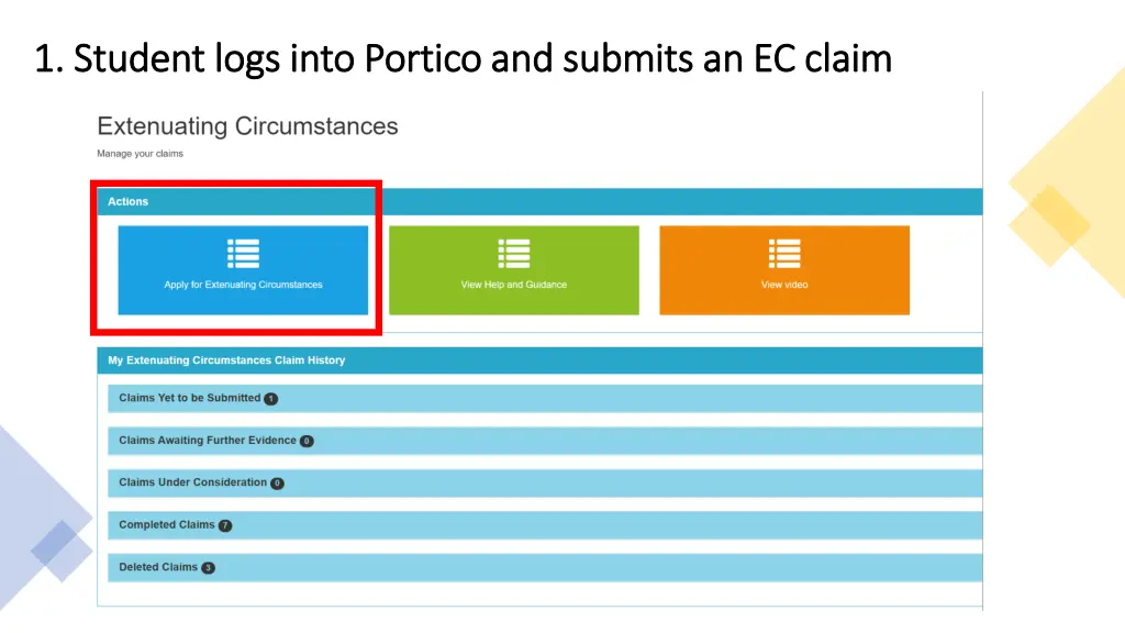 1 student logs into portico and submits