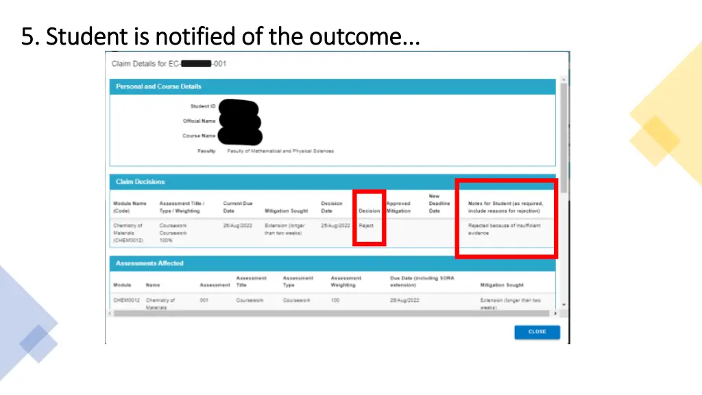 5 5 student is notified of the outcome student 1