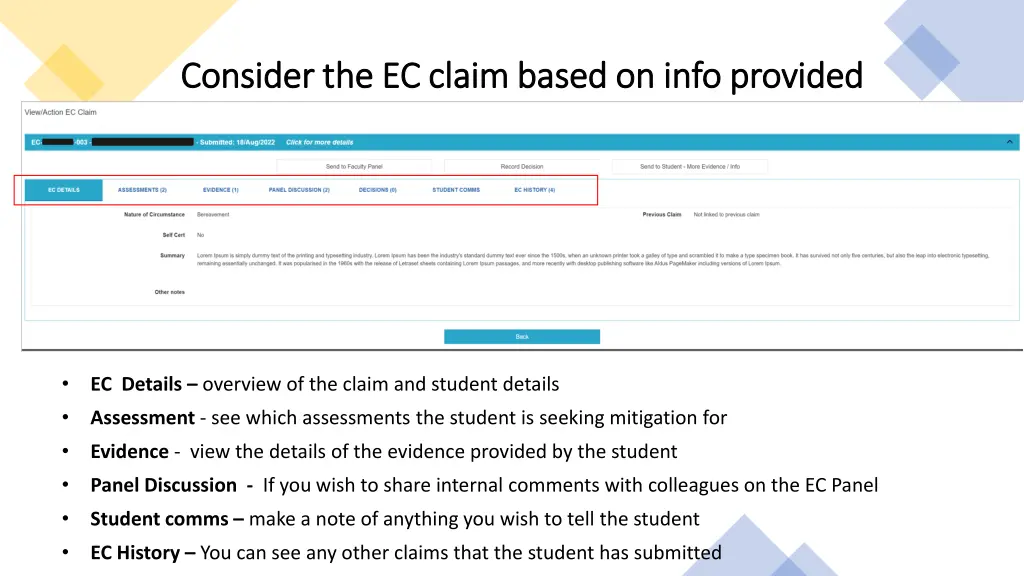 consider the ec claim based on info provided